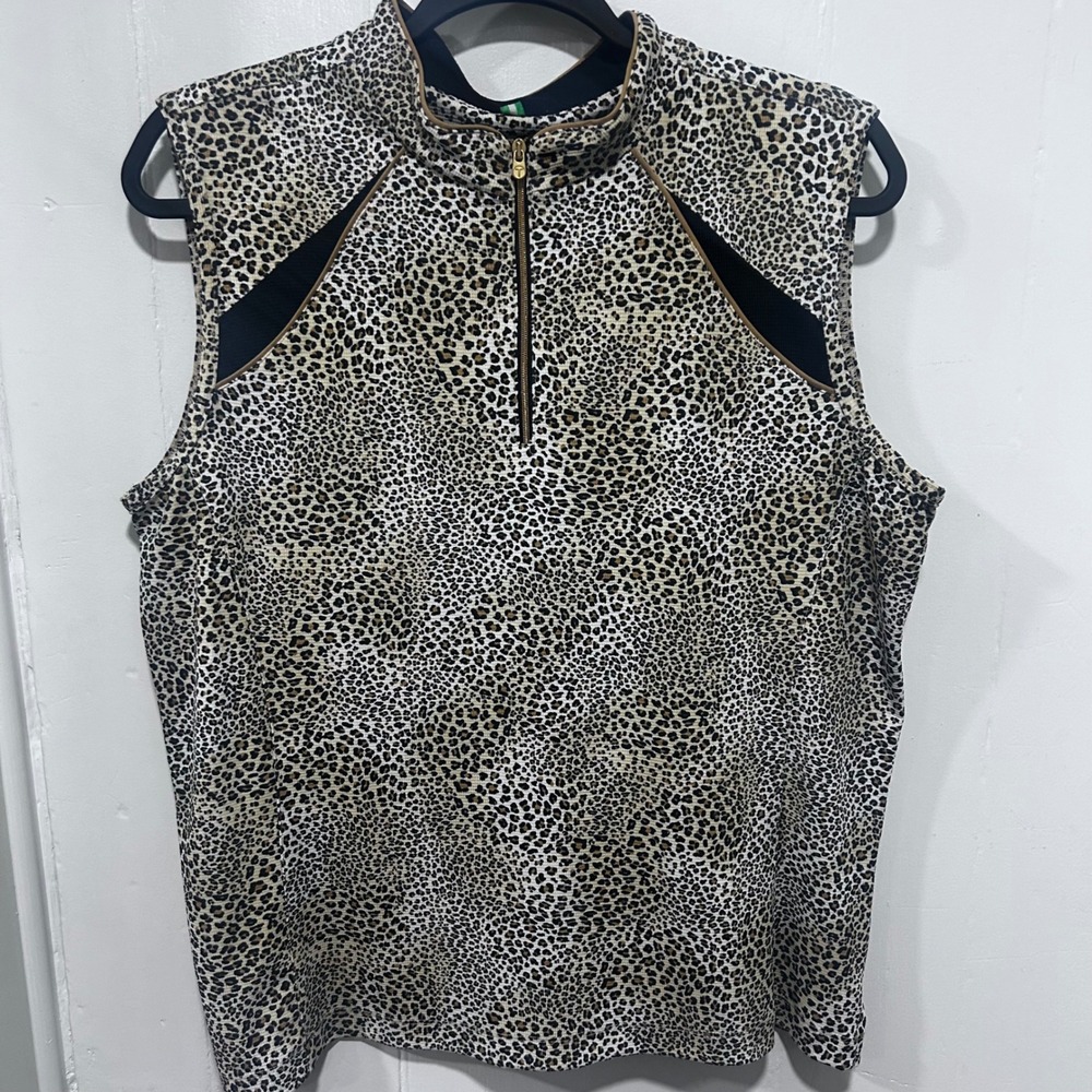 Tail Tech Performance Womens XL Leopard Print Golf Top Sleeveless 1/4 Zip BE5313